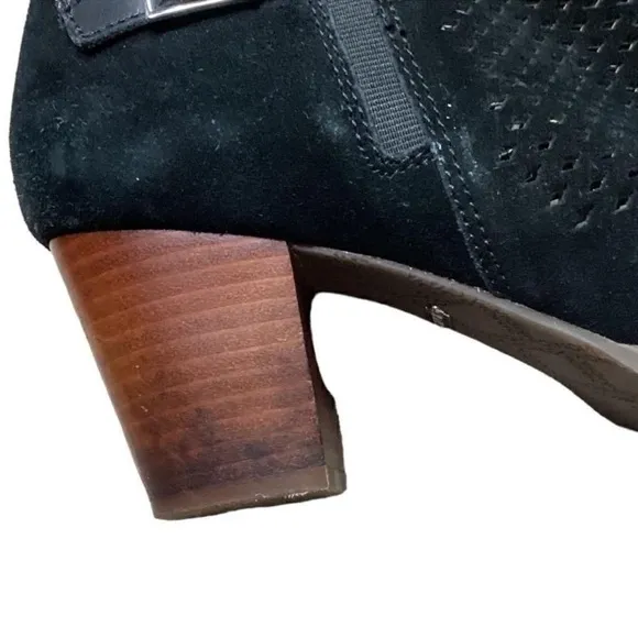 ☁️ Vionic Chryssa Womens 10 Suede Open Peeptoe Ankle Boots Black Zip Perforated