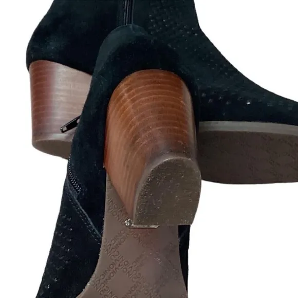 ☁️ Vionic Chryssa Womens 10 Suede Open Peeptoe Ankle Boots Black Zip Perforated