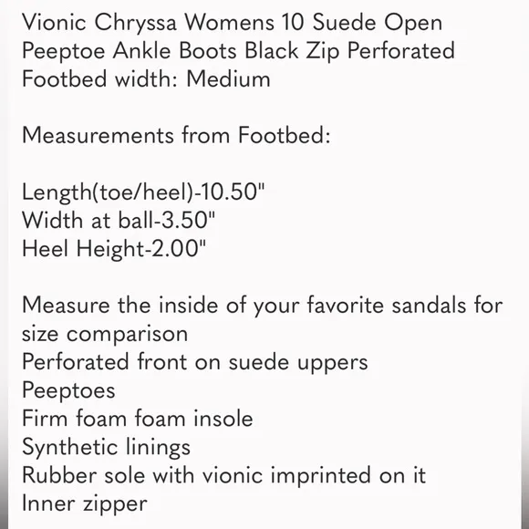 ☁️ Vionic Chryssa Womens 10 Suede Open Peeptoe Ankle Boots Black Zip Perforated