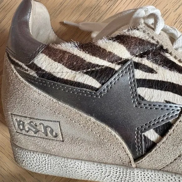 $198 ASH Guepard Wedge Sneakers Zebra Print Pony Hair Suede Star SZ EU 37; US 7