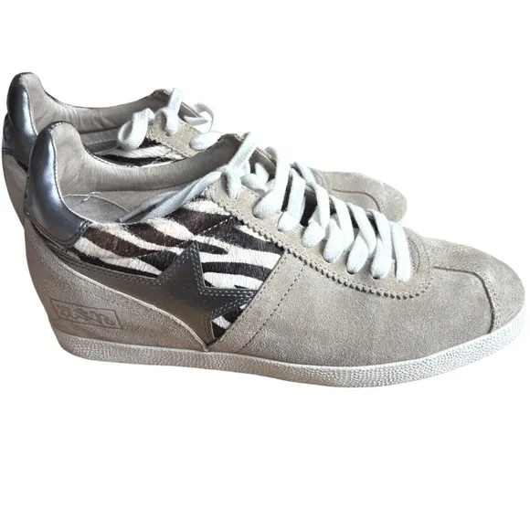 $198 ASH Guepard Wedge Sneakers Zebra Print Pony Hair Suede Star SZ EU 37; US 7
