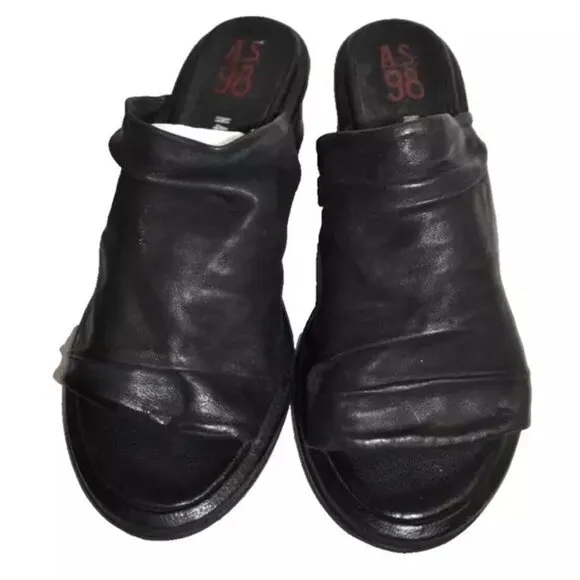 $300 A.S.98 LIOR HEEL MULE SANDAL SLIDE BLOCK LEATHER BLACK 40 (DB35)