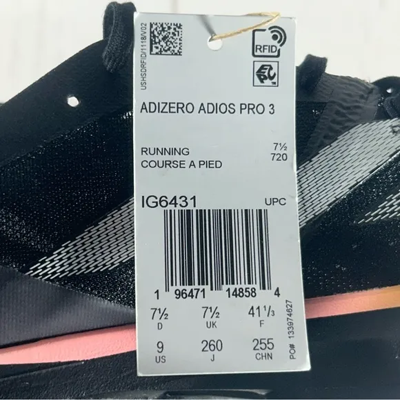 Adidas Adizero Adios Pro 3 Black Spark Running Shoes Womens Size 9 IG6431