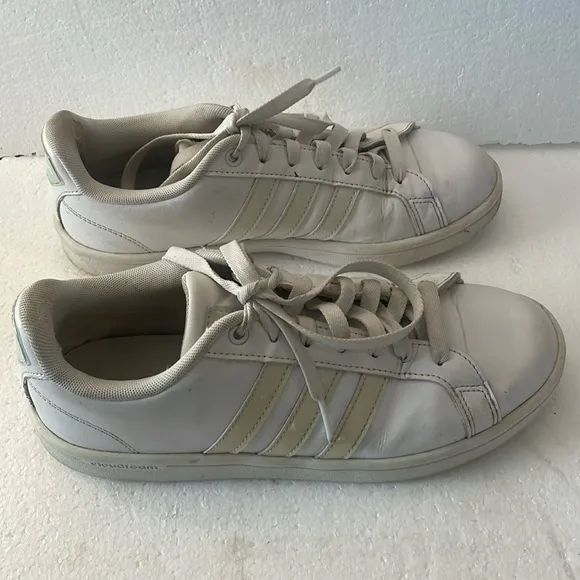 Adidas cloudfoam sneakers white silver stripes walking shoes womens size 7 1/2