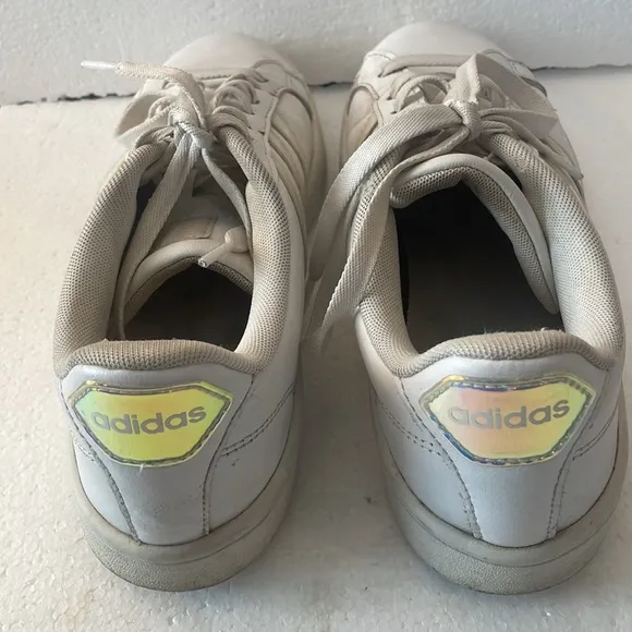 Adidas cloudfoam sneakers white silver stripes walking shoes womens size 7 1/2