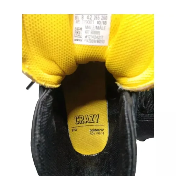 Adidas Crazy BYW Shoes Men's Size 8.5   Sneakers Black Yellow BD8009