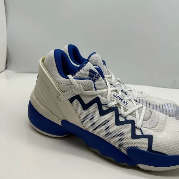 Adidas D.O.N Issue 2 Mens 14 White Royal Blue Basketball Shoes Sneakers FX9430