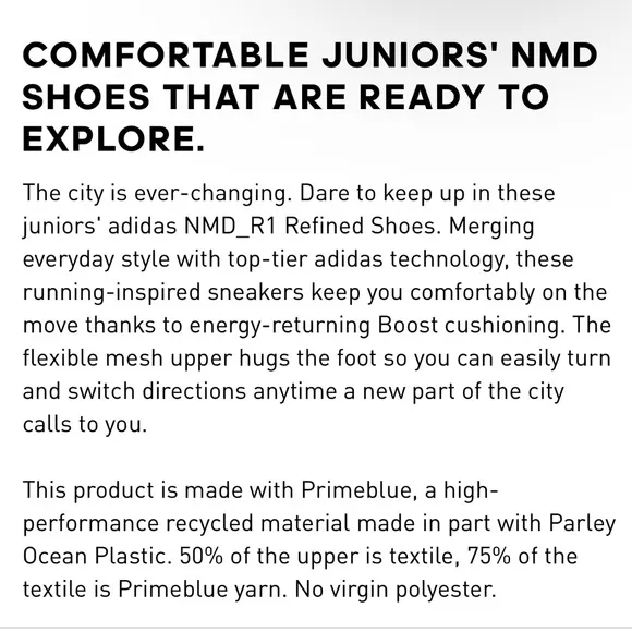 Adidas Originals Big Kids NMD_R1 REFINED SHOES Size 5