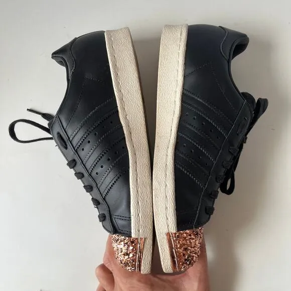 Adidas Superstar 80s Metal Toe TF Shoes Womens 7.5 black copper Toe Bling Glam