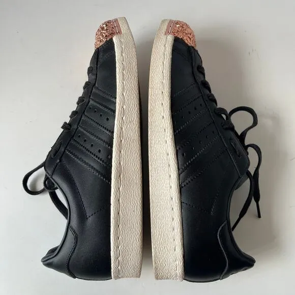 Adidas Superstar 80s Metal Toe TF Shoes Womens 7.5 black copper Toe Bling Glam