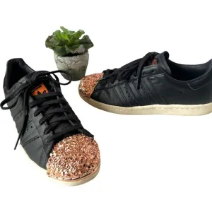 Adidas Superstar 80s Metal Toe TF Shoes Womens 7.5 black copper Toe Bling Glam