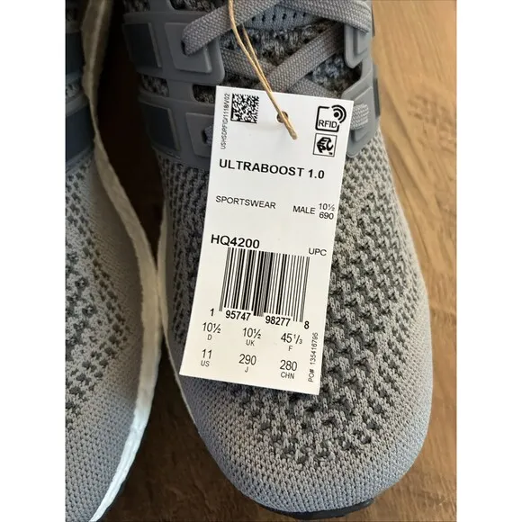 Adidas Ultraboost 1.0 Grey White Black Running Shoes HQ4200 Men Size 11 New