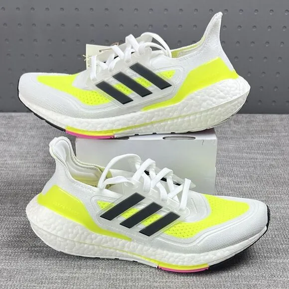 Adidas UltraBoost 21 J 'White Solar Yellow' Running Shoes Mens 6 / Womens 7