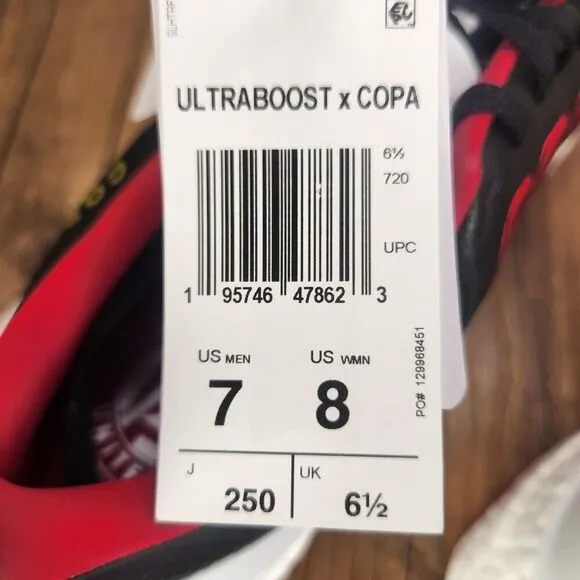 Adidas Ultraboost x Copa HQ5903 Women 8 Black Red Leather Running Sneakers Shoes