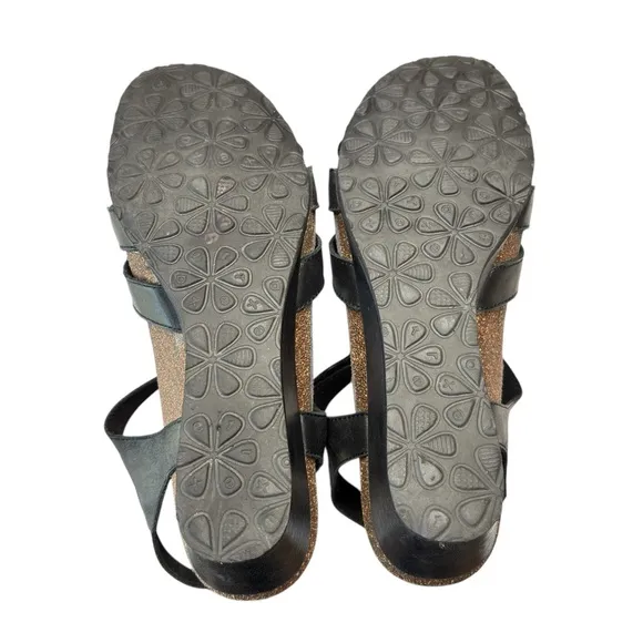 Aetrex Lindsay Closed Toe Wedge Sandal Black Leather Shoe Sz EU 42 US 10.5 / 11
