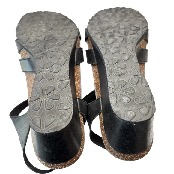 Aetrex Lindsay Closed Toe Wedge Sandal Black Leather Shoe Sz EU 42 US 10.5 / 11