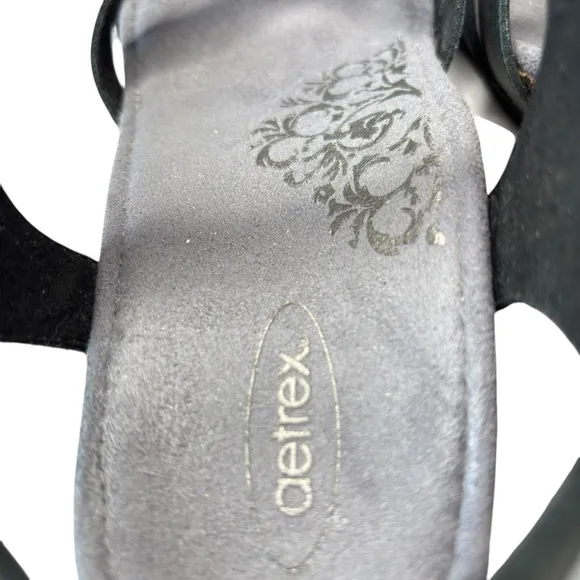 Aetrex Lindsay Closed Toe Wedge Sandal Black Leather Shoe Sz EU 42 US 10.5 / 11