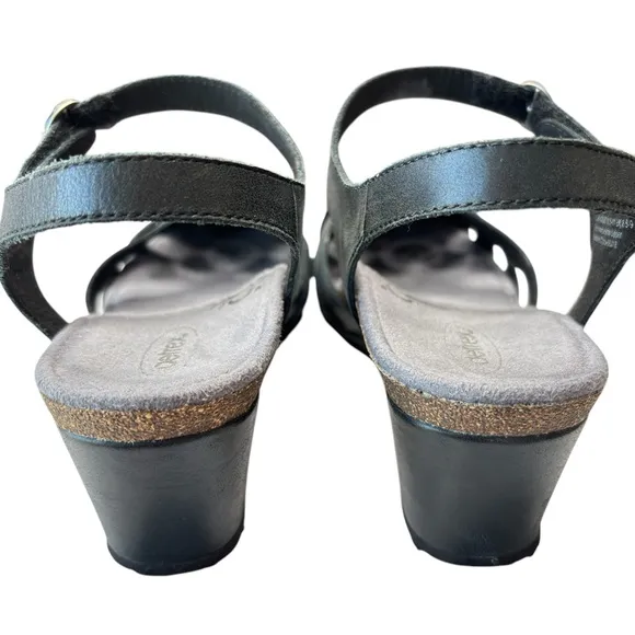 Aetrex Lindsay Closed Toe Wedge Sandal Black Leather Shoe Sz EU 42 US 10.5 / 11
