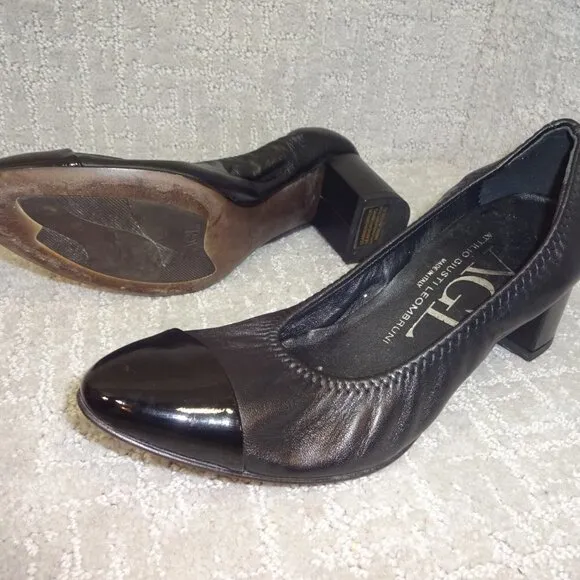 AGL Attilio Giusti Leombruni Womens Size 37.5 Black Monika Cap Toe Pump Shoes