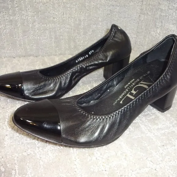 AGL Attilio Giusti Leombruni Womens Size 37.5 Black Monika Cap Toe Pump Shoes