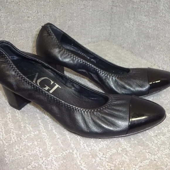 AGL Attilio Giusti Leombruni Womens Size 37.5 Black Monika Cap Toe Pump Shoes