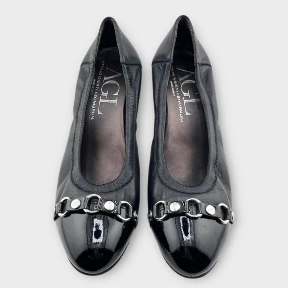 AGL Attilio Giusti Leombruni Women’s Size 40 Black  Leather Cap Toe Heels Shoes