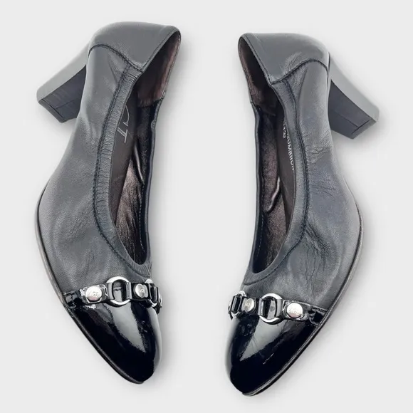 AGL Attilio Giusti Leombruni Women’s Size 40 Black  Leather Cap Toe Heels Shoes