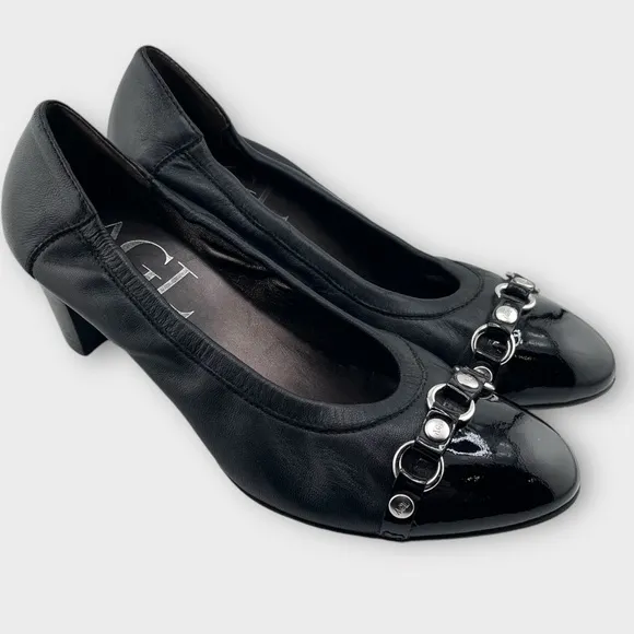 AGL Attilio Giusti Leombruni Women’s Size 40 Black  Leather Cap Toe Heels Shoes