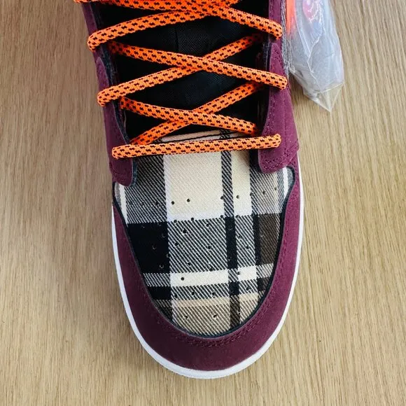 🤩Air Jordan 1 Mid SE (GS) Big Kids Shoes 6Y Night Maroon Black Plaid FD5460-608