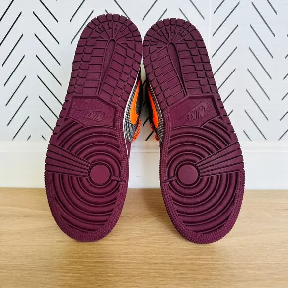 🤩Air Jordan 1 Mid SE (GS) Big Kids Shoes 6Y Night Maroon Black Plaid FD5460-608