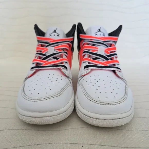 Air Jordan Youth 1 Mid SE White Infrared Black Shoes Sneakers FB4417-016 Size 5Y