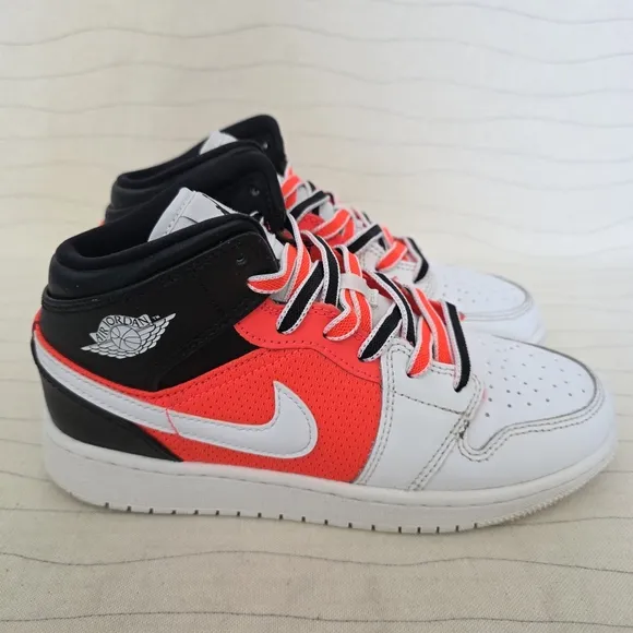 Air Jordan Youth 1 Mid SE White Infrared Black Shoes Sneakers FB4417-016 Size 5Y