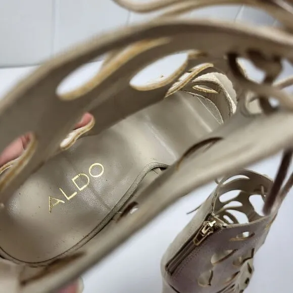 Aldo Tan Suede Laser-Cut Peep Toe Heels, Size 6.5