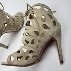Aldo Tan Suede Laser-Cut Peep Toe Heels, Size 6.5