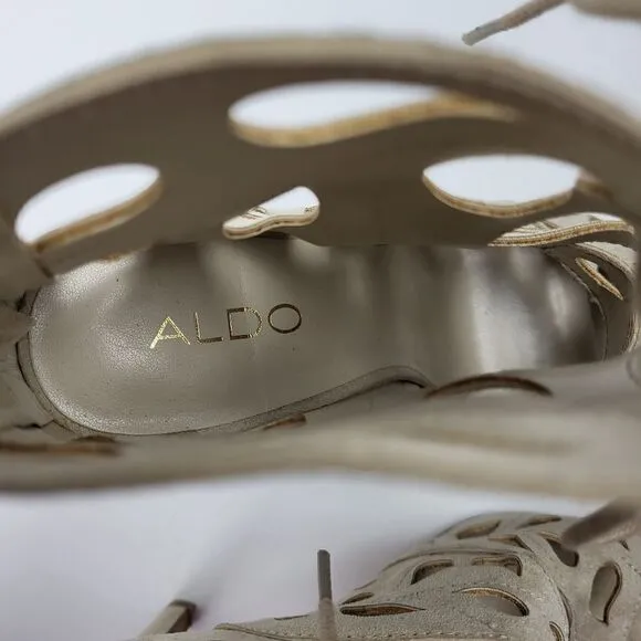 Aldo Tan Suede Laser-Cut Peep Toe Heels, Size 6.5
