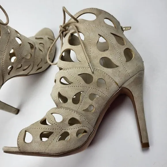 Aldo Tan Suede Laser-Cut Peep Toe Heels, Size 6.5