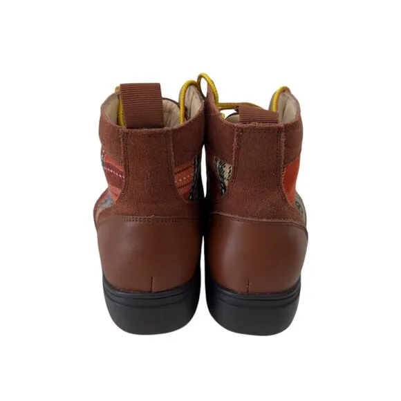 Alegria Kylie Womens Leather &amp; Plaid Lace-Up Ankle Boots SZ 38 Brown/Multicolor