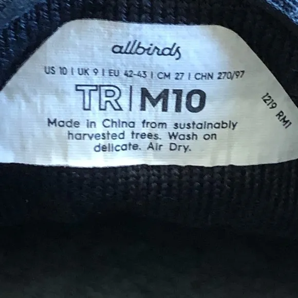 Allbirds Mens Tree Runner Black New Insoles 10