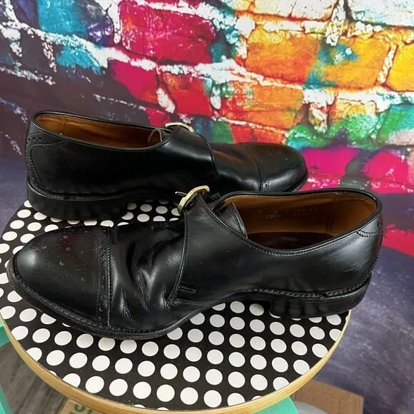 Allen Edmonds Dress Shoes Mens 9 D Black HILLSBORO Leather Cap Toe Monk Strap