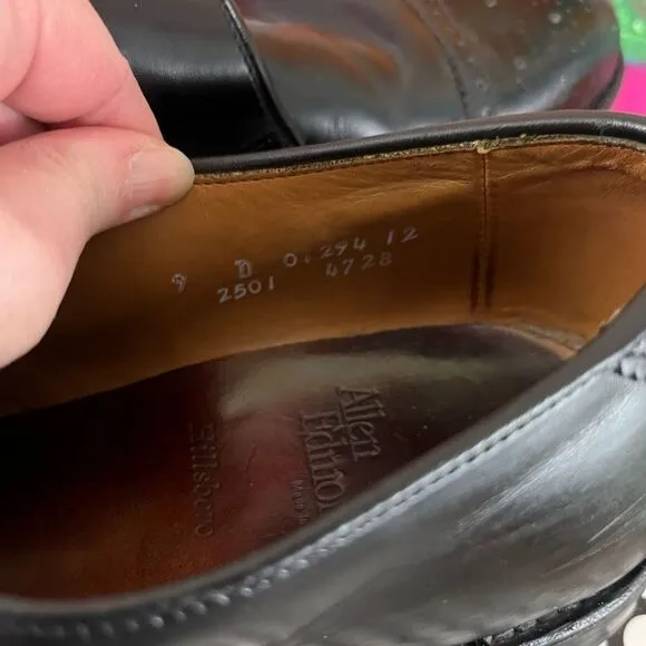 Allen Edmonds Dress Shoes Mens 9 D Black HILLSBORO Leather Cap Toe Monk Strap