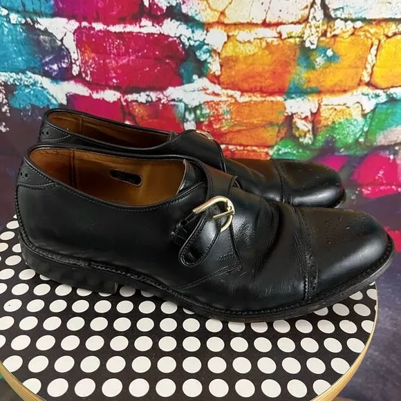 Allen Edmonds Dress Shoes Mens 9 D Black HILLSBORO Leather Cap Toe Monk Strap