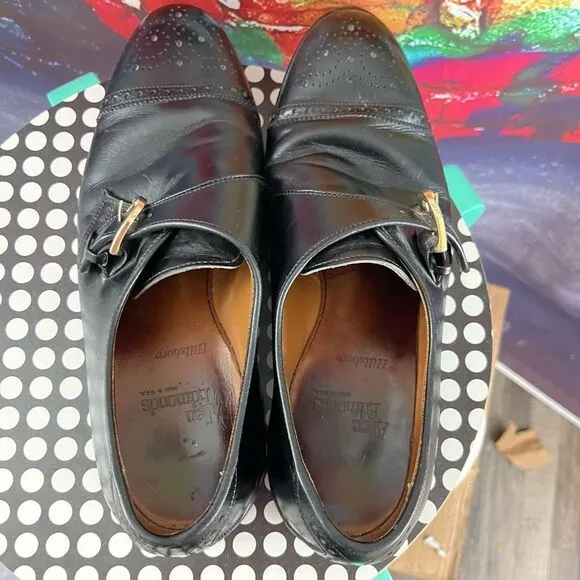Allen Edmonds Dress Shoes Mens 9 D Black HILLSBORO Leather Cap Toe Monk Strap