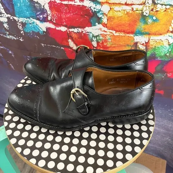 Allen Edmonds Dress Shoes Mens 9 D Black HILLSBORO Leather Cap Toe Monk Strap