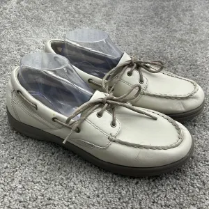 Apex Men’s Cream Leather Orthopedic Boat Shoes Men’s 11 M Slip Resistant