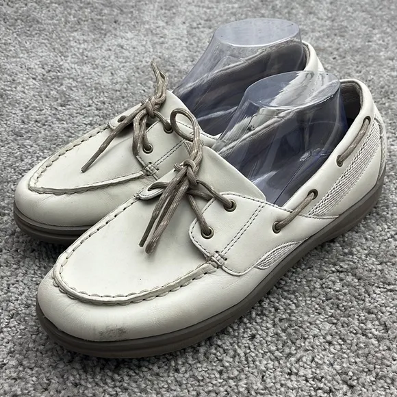 Apex Men’s Cream Leather Orthopedic Boat Shoes Men’s 11 M Slip Resistant