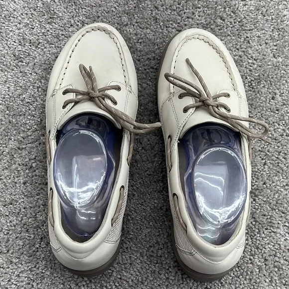 Apex Men’s Cream Leather Orthopedic Boat Shoes Men’s 11 M Slip Resistant