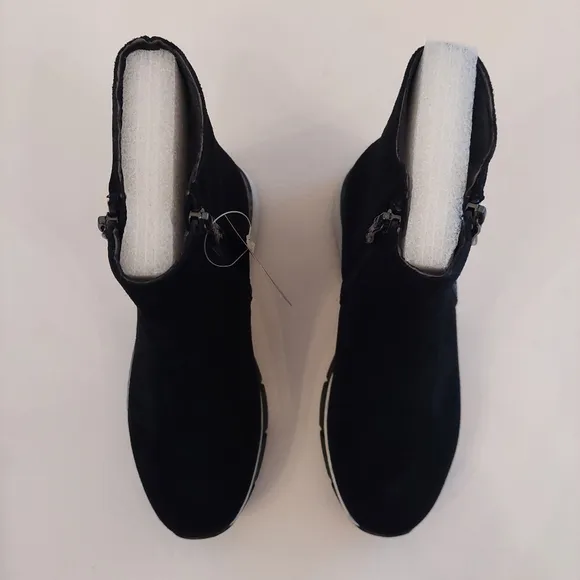Aqua Diva Brax Black White Suede Ankle Boots Waterproof AD1484 Womens 38/7.5-8