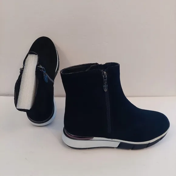 Aqua Diva Brax Black White Suede Ankle Boots Waterproof AD1484 Womens 38/7.5-8