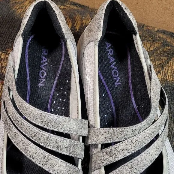 Aravon Women's Metallic Taupe Power Comfort Mary Jane Shoes- Size 8.5