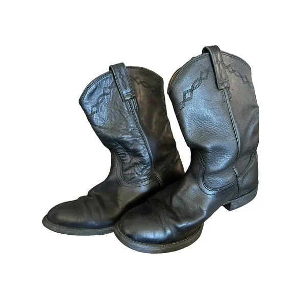 Ariat Mens Heritage Roper Boots 10 B‎ Black Leather Cowboy Western